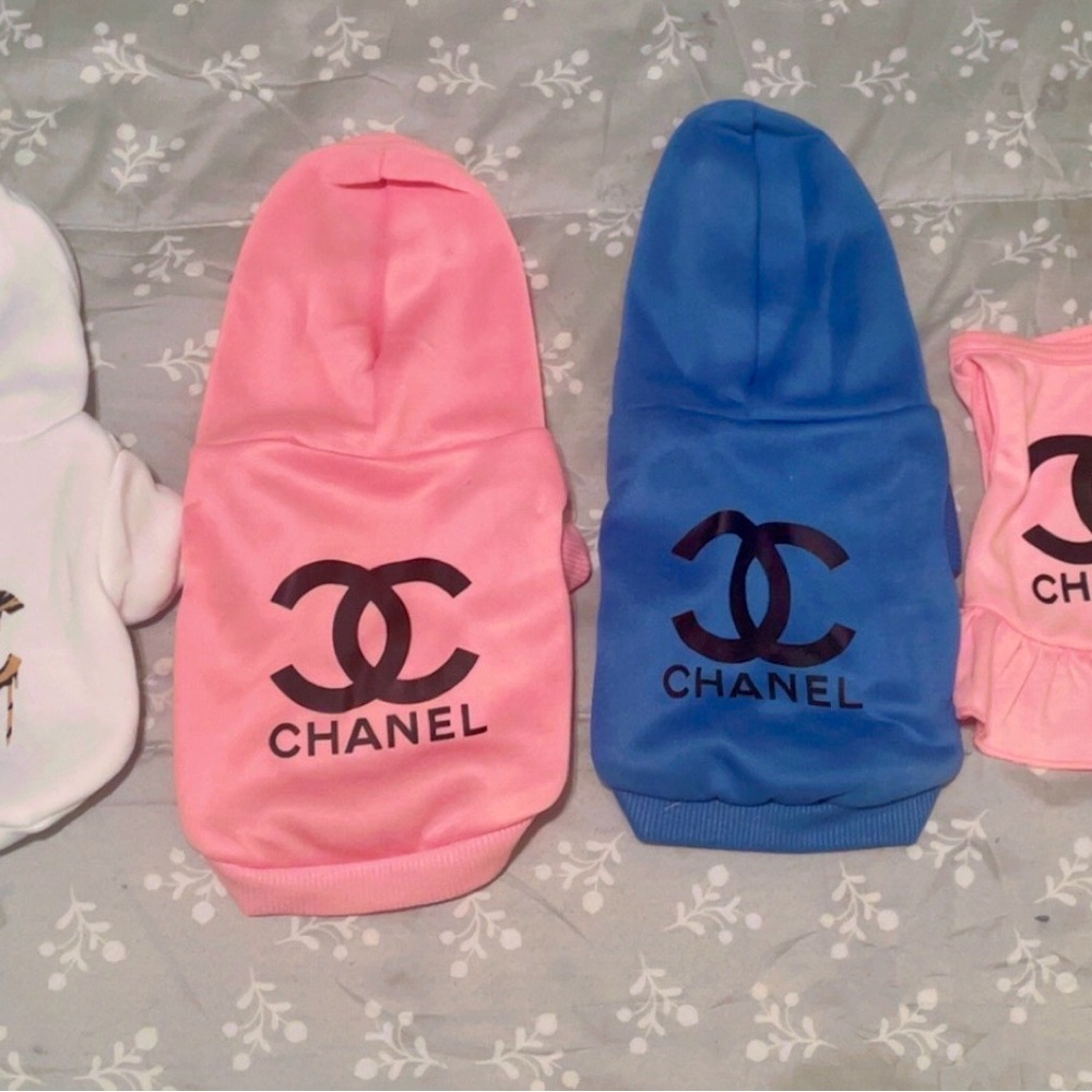Chanel Pink and Blue Dog Hoodies